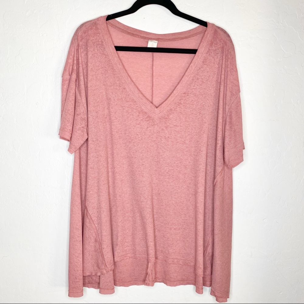 WILD PEARL rib knit sharkbite v-neck boho tee XL - Picture 3 of 7